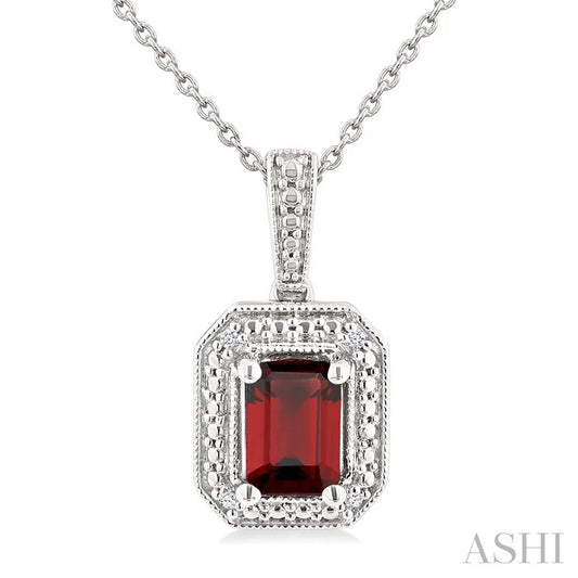 Silver Emerald Shape Gemstone & Diamond Pendant
