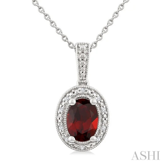 Silver Oval Shape Gemstone & Diamond Pendant