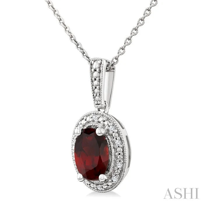 Silver Oval Shape Gemstone & Diamond Pendant