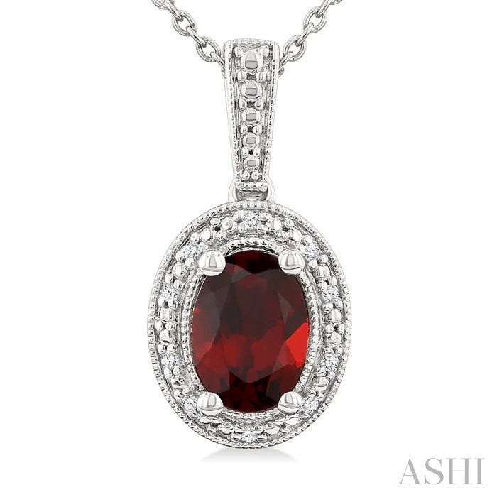 Silver Oval Shape Gemstone & Diamond Pendant