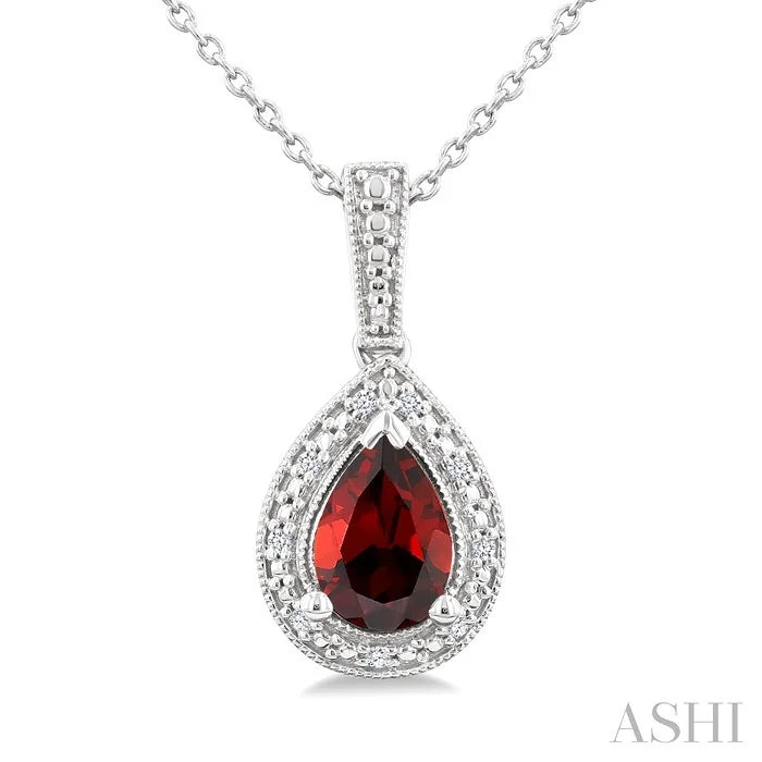 Silver Pear Shape Gemstone & Diamond Pendant