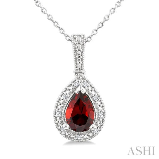 Silver Pear Shape Gemstone & Diamond Pendant
