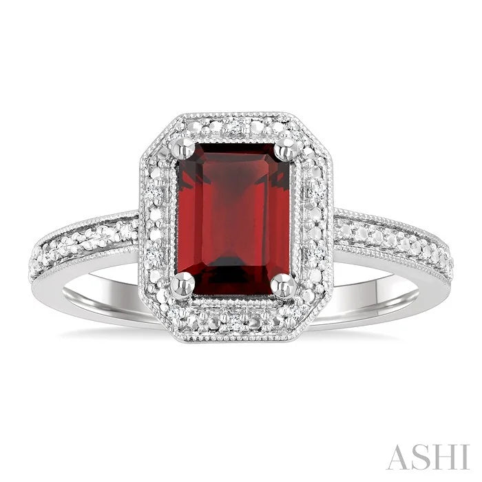 Silver Emerald Shape Gemstone & Diamond Ring