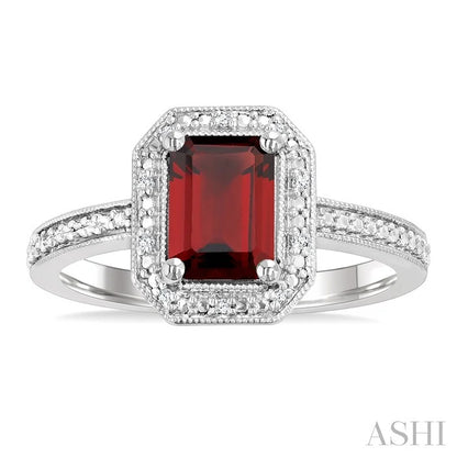 Silver Emerald Shape Gemstone & Diamond Ring
