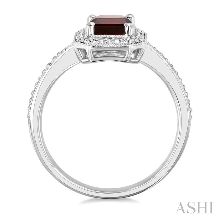 Silver Emerald Shape Gemstone & Diamond Ring