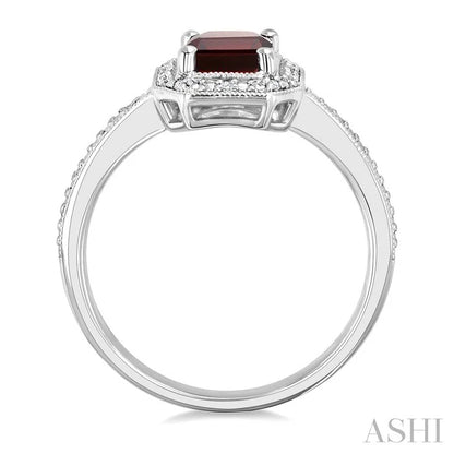 Silver Emerald Shape Gemstone & Diamond Ring