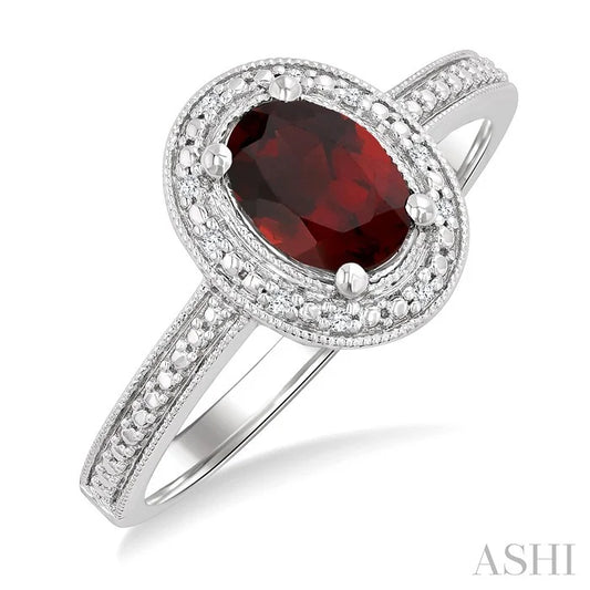 Silver Oval Shape Gemstone & Diamond Ring