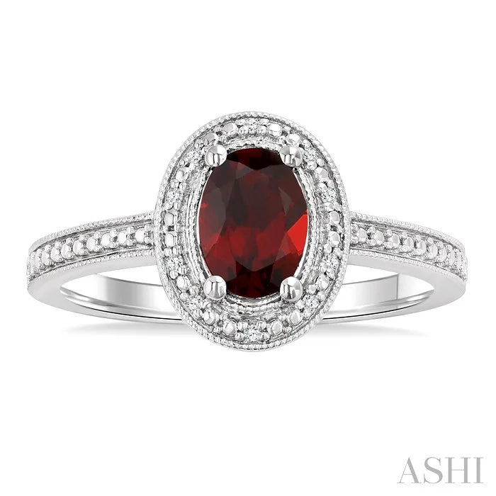 Silver Oval Shape Gemstone & Diamond Ring