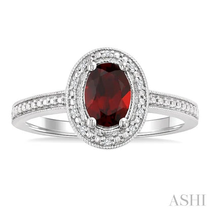 Silver Oval Shape Gemstone & Diamond Ring