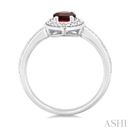Silver Oval Shape Gemstone & Diamond Ring