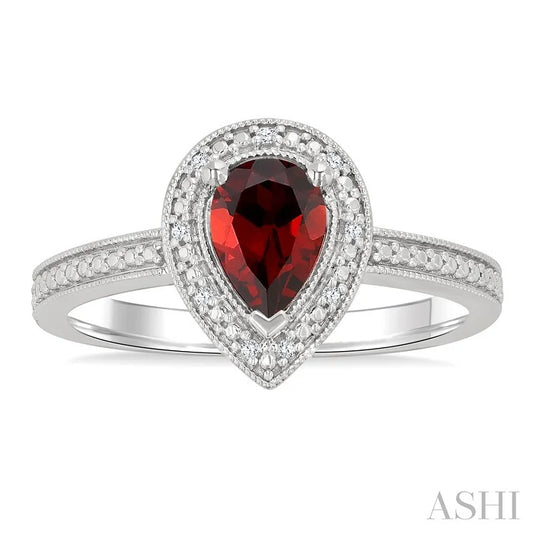 Silver Pear Shape Gemstone & Diamond Ring
