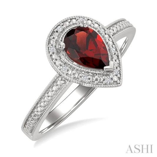 Silver Pear Shape Gemstone & Diamond Ring