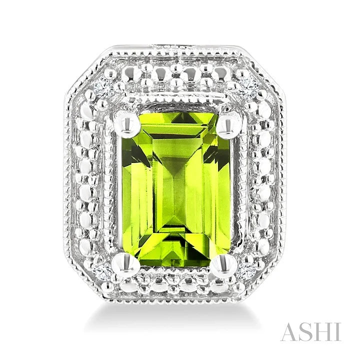 Silver Emerald Shape Gemstone & Diamond Earrings