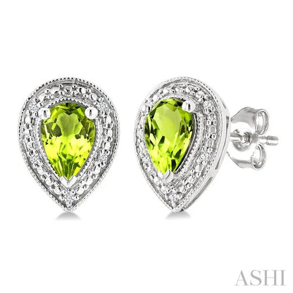 Silver Pear Shape Gemstone & Diamond Earrings