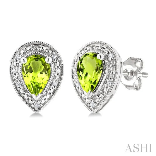 Silver Pear Shape Gemstone & Diamond Earrings