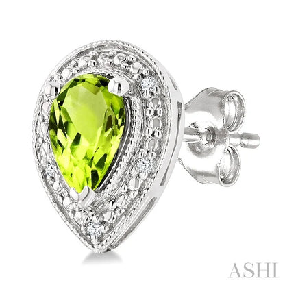 Silver Pear Shape Gemstone & Diamond Earrings