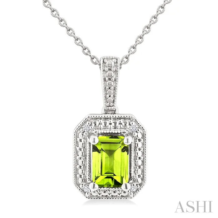Silver Emerald Shape Gemstone & Diamond Pendant