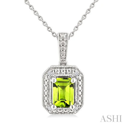 Silver Emerald Shape Gemstone & Diamond Pendant