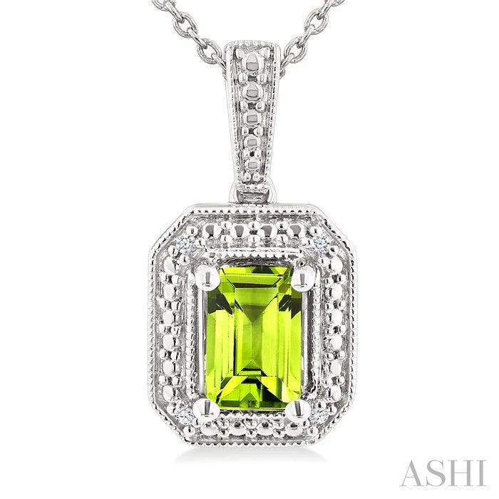 Silver Emerald Shape Gemstone & Diamond Pendant
