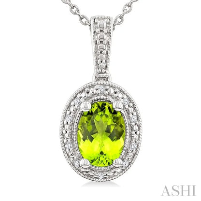 Silver Oval Shape Gemstone & Diamond Pendant