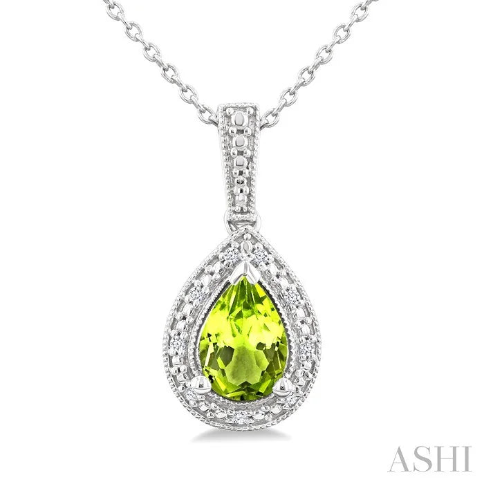 Silver Pear Shape Gemstone & Diamond Pendant