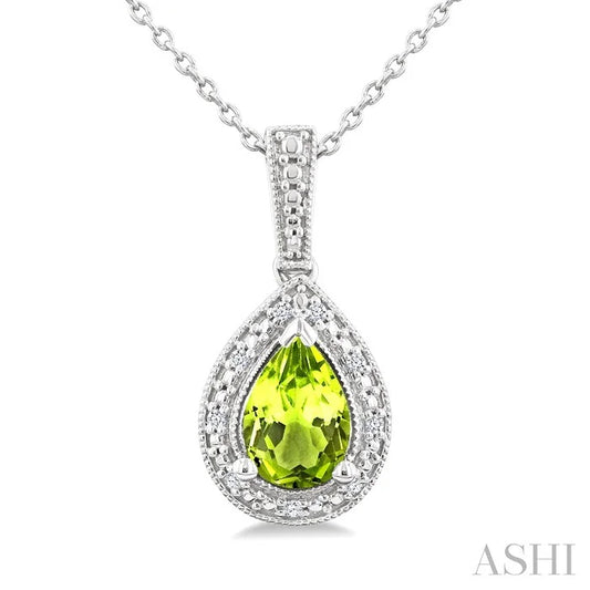 Silver Pear Shape Gemstone & Diamond Pendant
