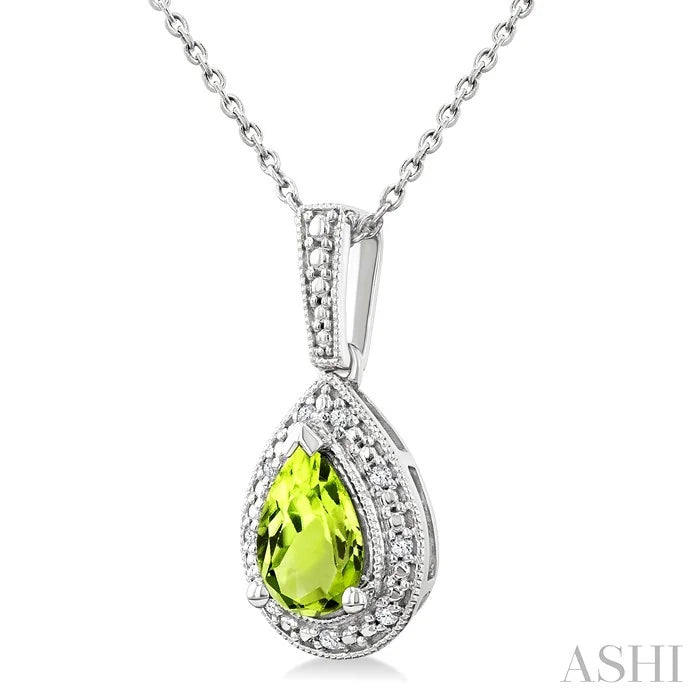 Silver Pear Shape Gemstone & Diamond Pendant