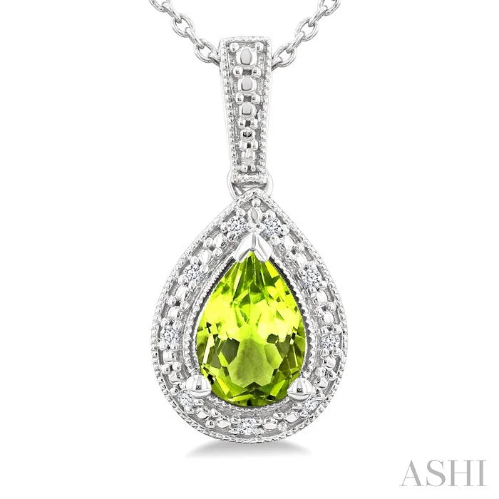 Silver Pear Shape Gemstone & Diamond Pendant