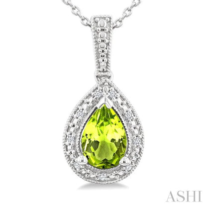 Silver Pear Shape Gemstone & Diamond Pendant