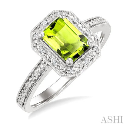 Silver Emerald Shape Gemstone & Diamond Ring