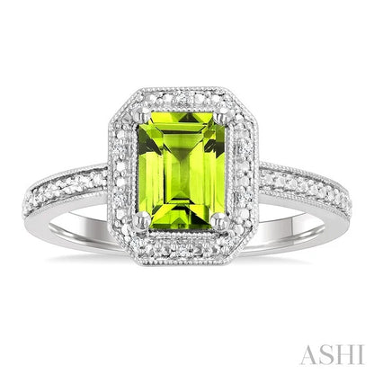 Silver Emerald Shape Gemstone & Diamond Ring
