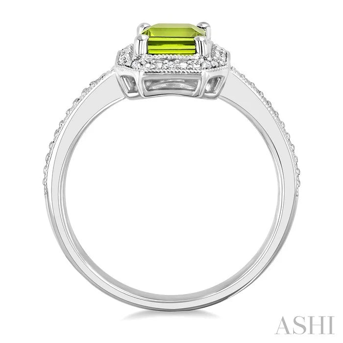 Silver Emerald Shape Gemstone & Diamond Ring
