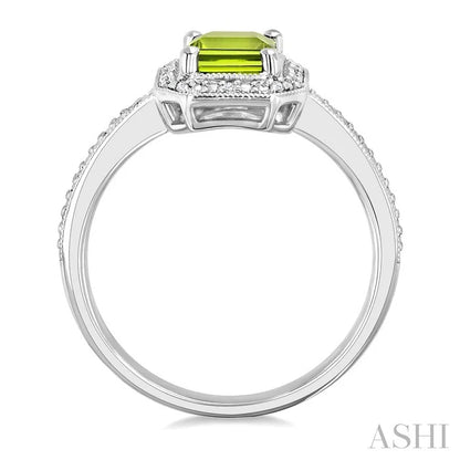 Silver Emerald Shape Gemstone & Diamond Ring