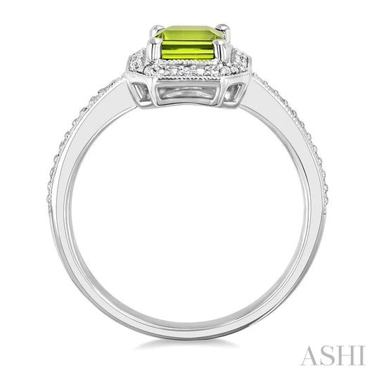 Silver Emerald Shape Gemstone & Diamond Ring