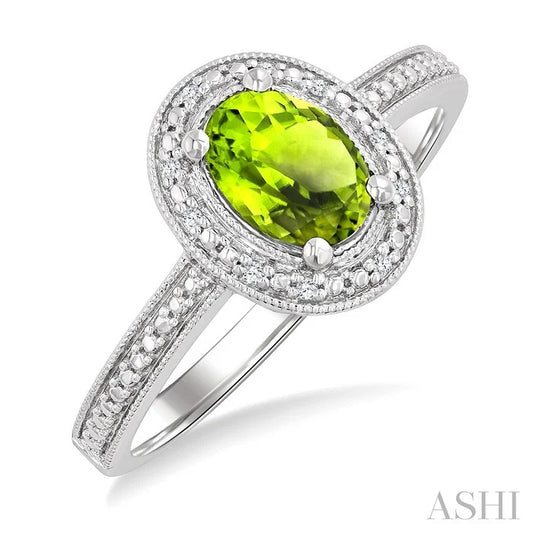 Silver Oval Shape Gemstone & Diamond Ring
