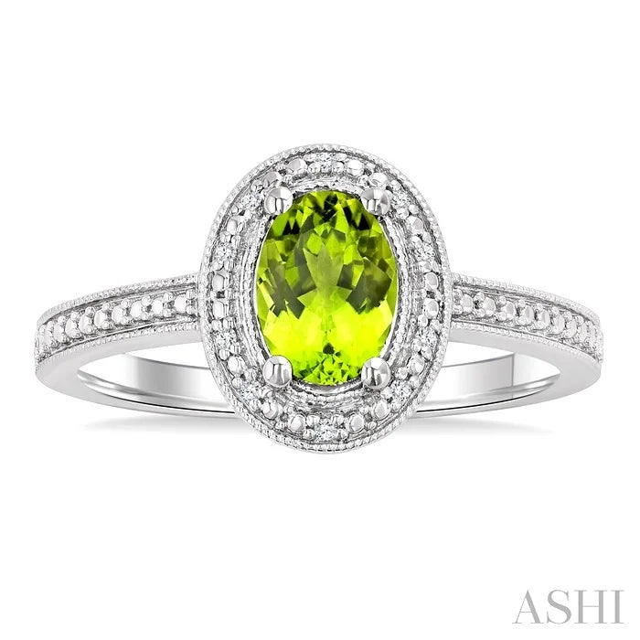 Silver Oval Shape Gemstone & Diamond Ring
