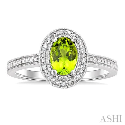 Silver Oval Shape Gemstone & Diamond Ring