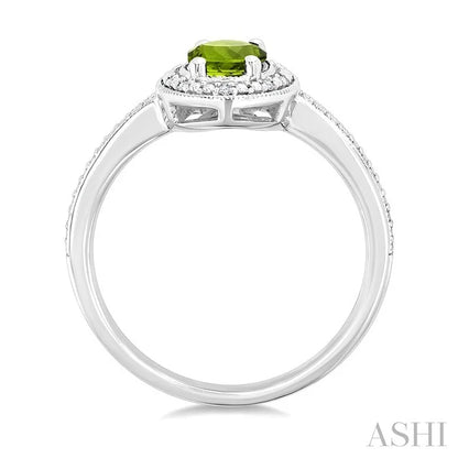 Silver Oval Shape Gemstone & Diamond Ring