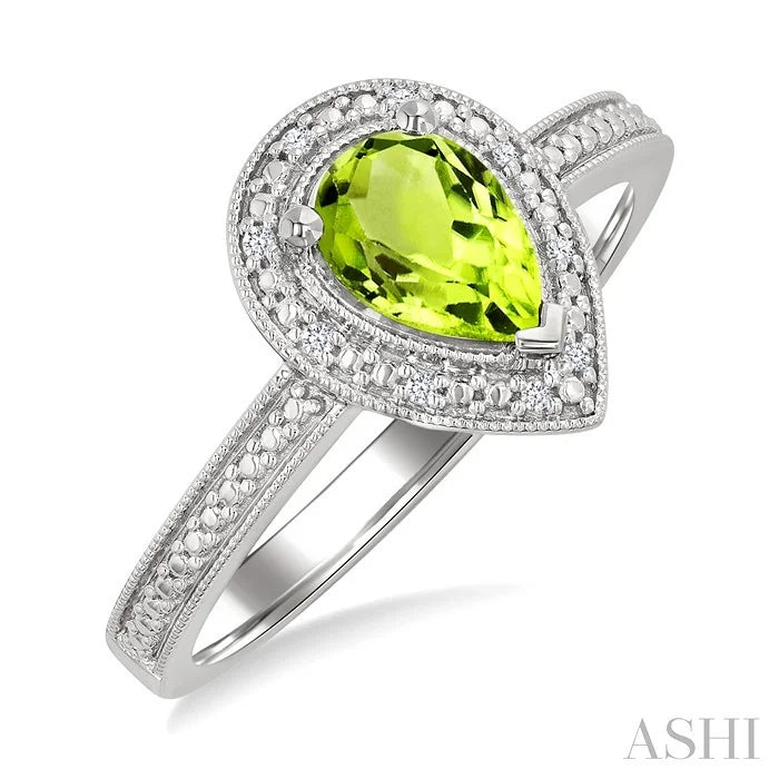 Silver Pear Shape Gemstone & Diamond Ring