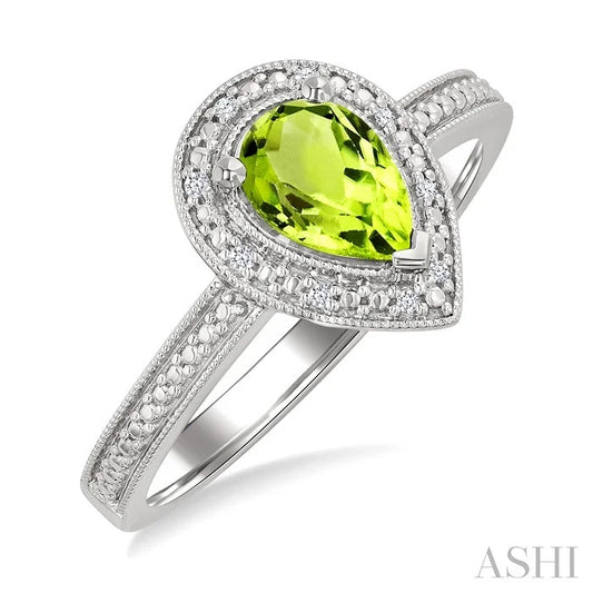 Silver Pear Shape Gemstone & Diamond Ring