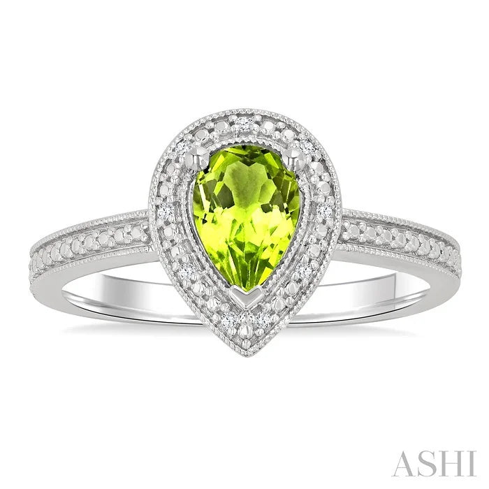 Silver Pear Shape Gemstone & Diamond Ring