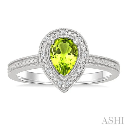 Silver Pear Shape Gemstone & Diamond Ring