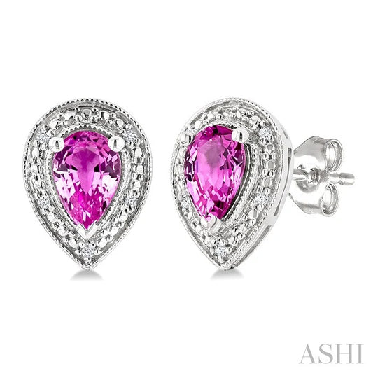 Silver Pear Shape Gemstone & Diamond Earrings