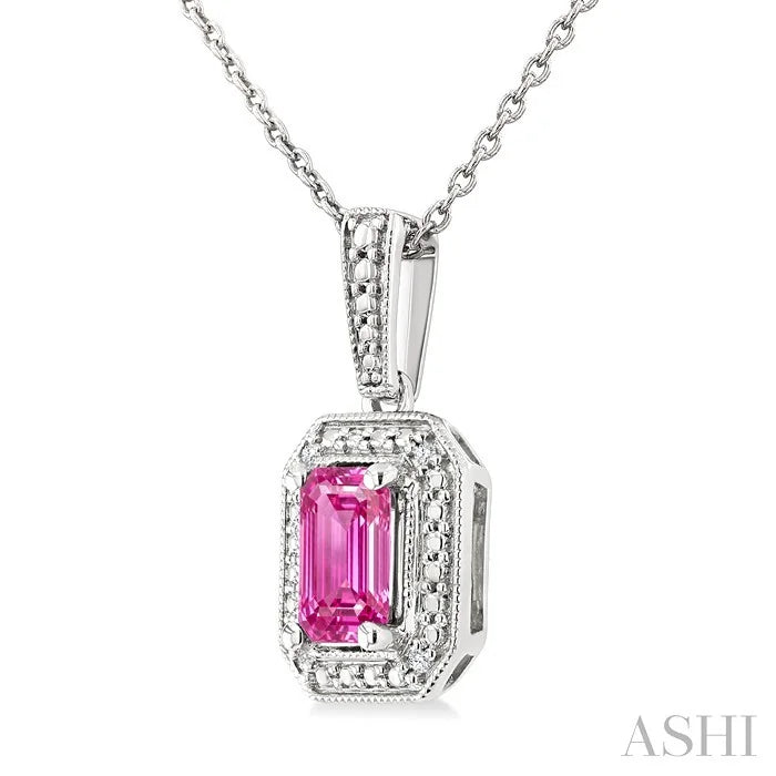 Silver Emerald Shape Gemstone & Diamond Pendant