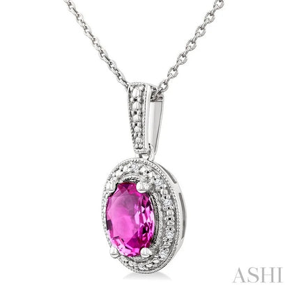 Silver Oval Shape Gemstone & Diamond Pendant