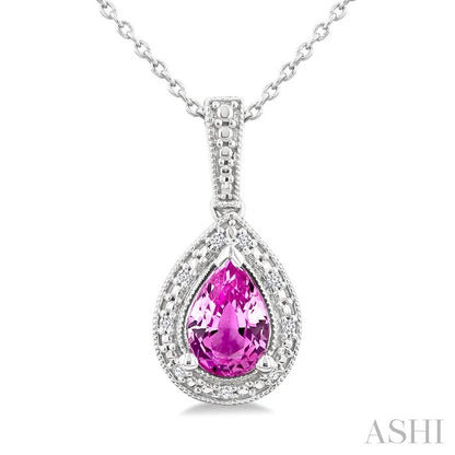 Silver Pear Shape Gemstone & Diamond Pendant