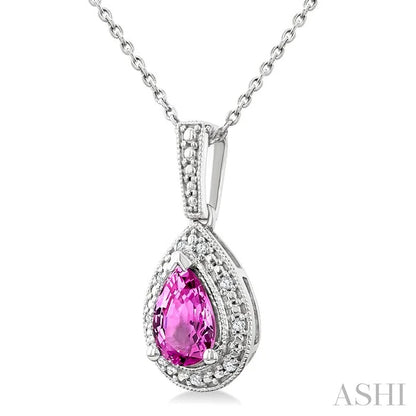 Silver Pear Shape Gemstone & Diamond Pendant