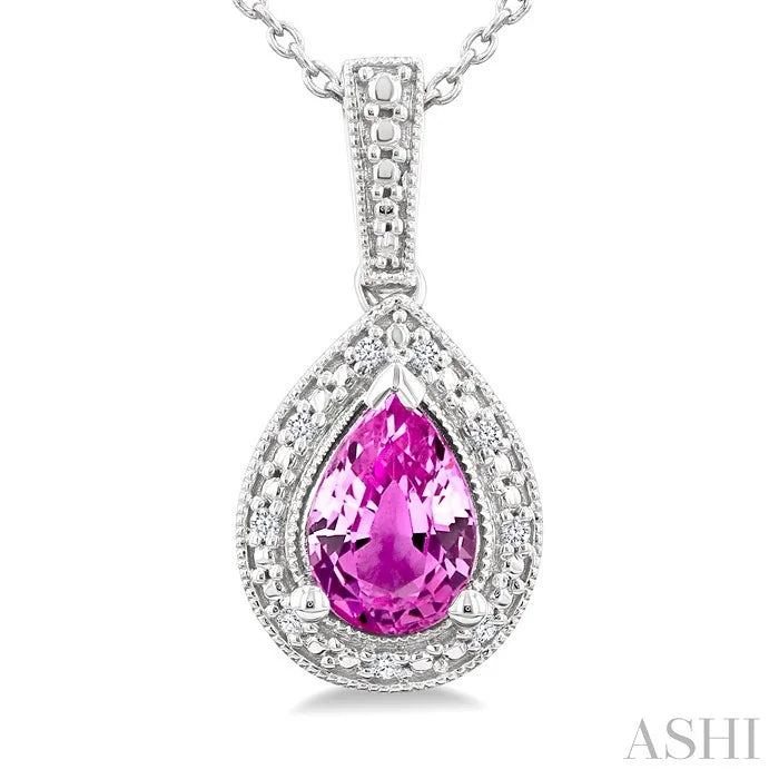 Silver Pear Shape Gemstone & Diamond Pendant