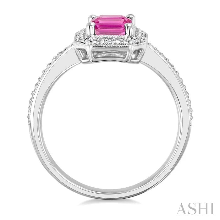 Silver Emerald Shape Gemstone & Diamond Ring