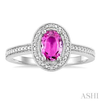 Silver Oval Shape Gemstone & Diamond Ring
